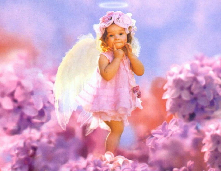 Malaikat Merah Muda Kepolosan, gadis kecil, merah muda, lugu, malaikat, manusia, murni Wallpaper HD