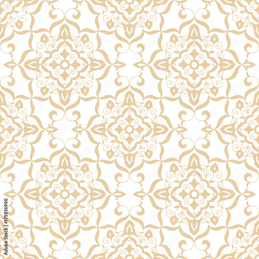Vetor de padrão floral barroco sem emenda. Textura real luxuosa do fundo do Damasco. Projeto de ornamento de flor vintage para, têxtil, tecido, pano de fundo, tapete. Stock Vector, Royal Yellow Papel de parede de celular HD