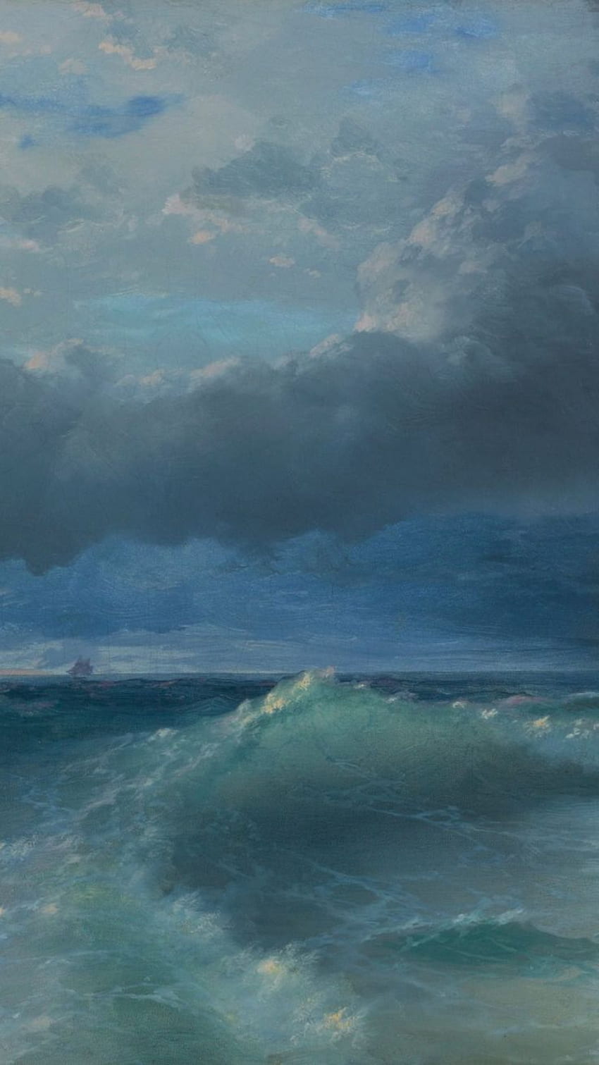 海のキャンバスの絵画、海の波の抽象画、空の抽象画、海の風景の油絵、青い絵の装飾芸術。 美的絵画、芸術、風景画、海の絵 HD電話の壁紙