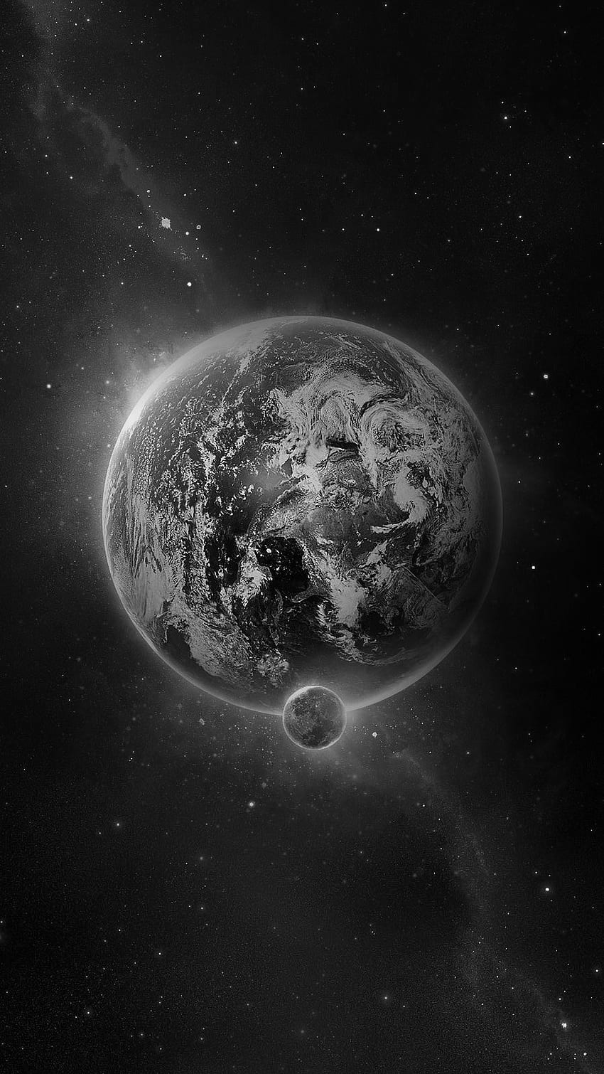 Galaxia en blanco y negro, Tierra, Espacio, Luna, Atmósfera, Mundo fondo de pantalla del teléfono