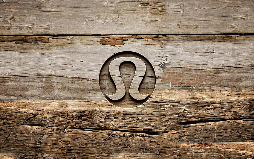 Lululemon Athletica wooden logo, , wooden backgrounds, brands, Lululemon Athletica logo, creative, wood carving, Lululemon Athletica HD wallpaper