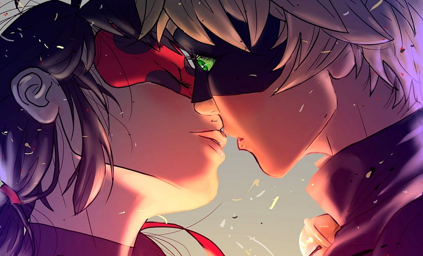 Miraculous Ladybug Background - Miraculous Marinette And Adrien Kiss, Ladybug and Cat Noir Kiss HD wallpaper