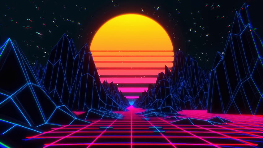 80s retro futuristic sci fi seamless loop retrowave vj videogame landscape with neon HD wallpaper