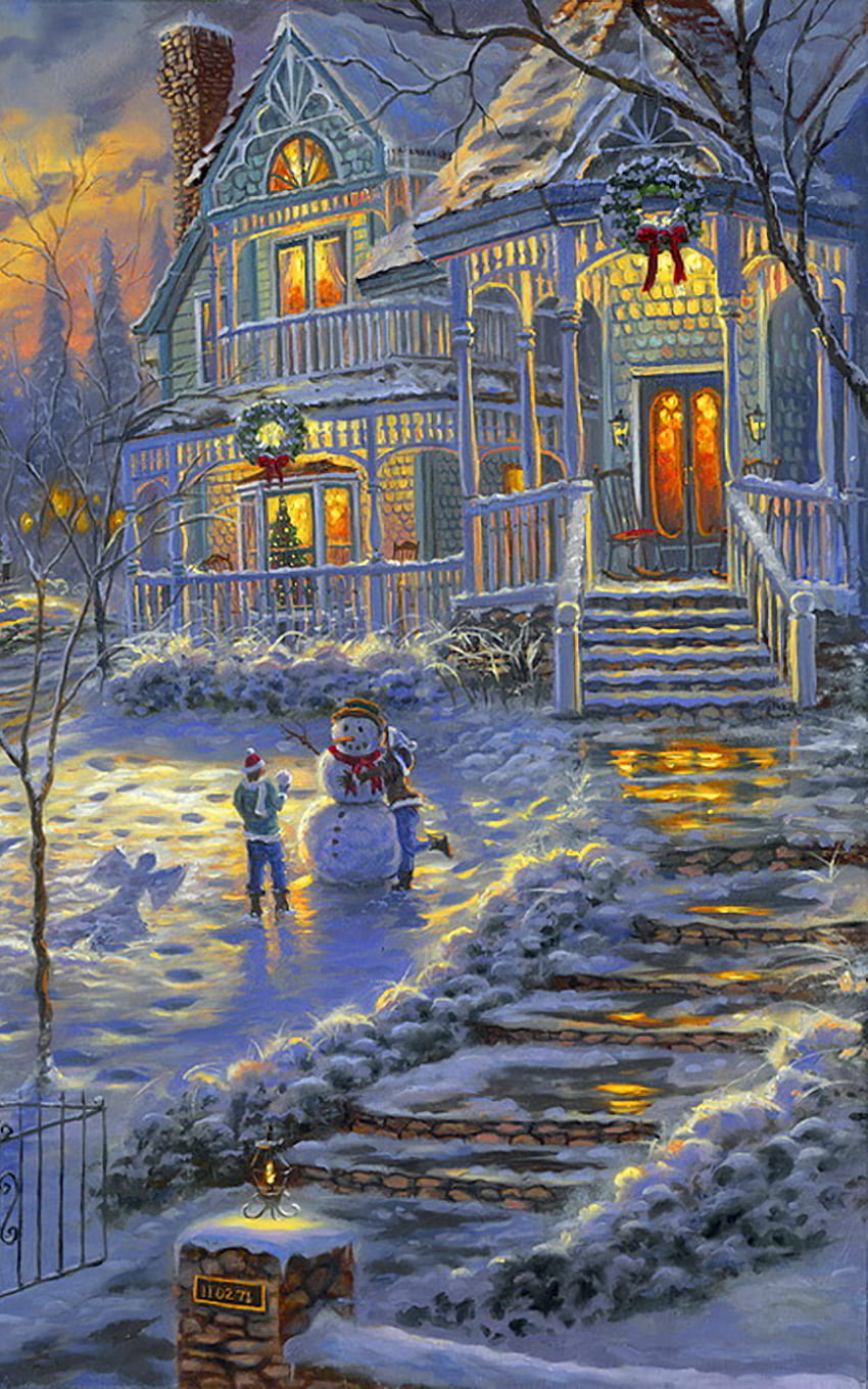 Artistic Painting, Victorian Christmas House HD phone wallpaper
