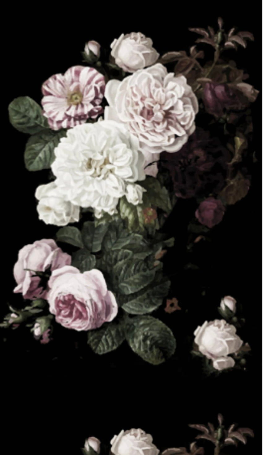 Floral oscuro Floral negro Rosas vintage extraíbles florales en flores negras Peel & Stick Mural de vivero autoadhesivo negro fondo de pantalla del teléfono