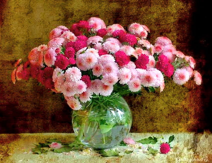 Some blooms for Mrs. Gregg, pink, bouquet, green, vase, flowers, rose color HD wallpaper
