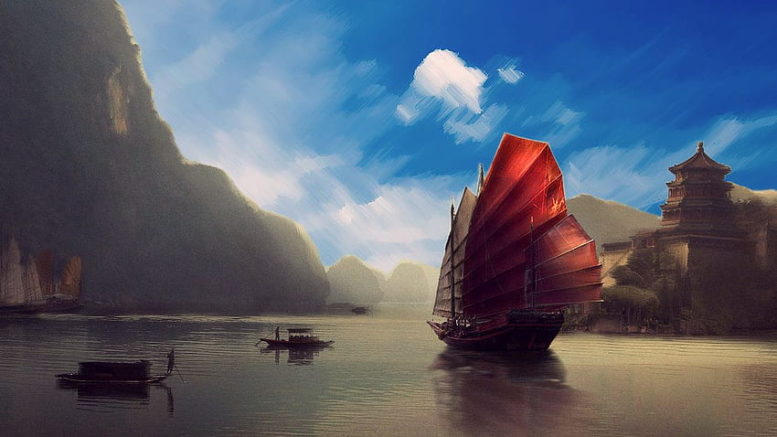 TechnoUnion Ship Hardcell Class Ortho. Chinese Landscape, Junk Ship, Boat , Chinese Boat HD wallpaper