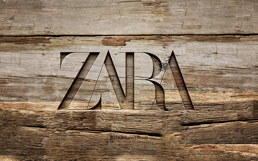 ザラの木製ロゴ、木製の背景、ブランド、ザラのロゴ、クリエイティブ、木彫り、ザラ 高画質の壁紙