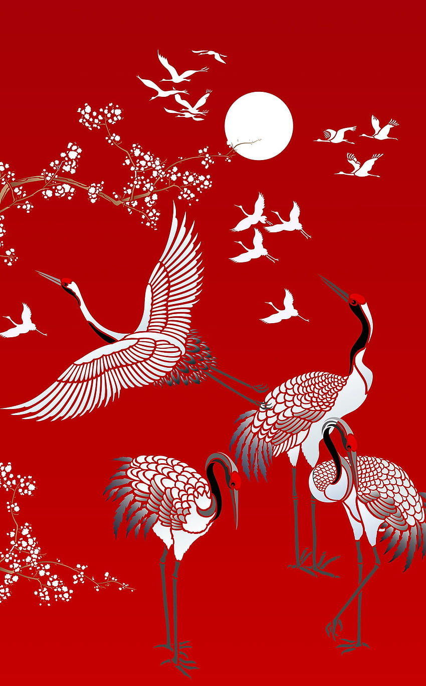 All Japanese Cranes Theme Pack Stencil - Henny Donovan Motif HD phone wallpaper