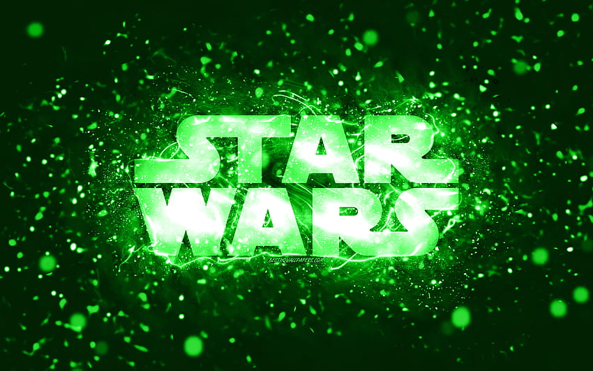 Star Wars green logo, , green neon lights, creative, green abstract background, Star Wars logo, brands, Star Wars HD wallpaper