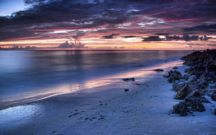 Nature, Sunset, Sea, Twilight, Clouds, Shore, Bank, Dusk, Evening HD wallpaper