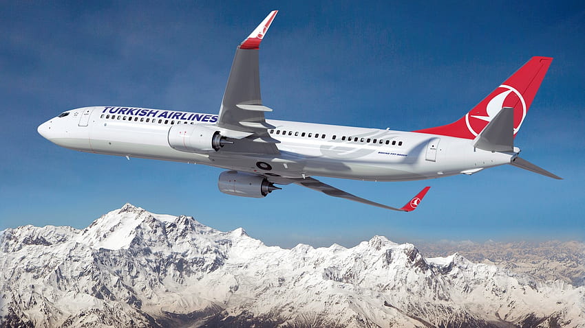 Boeing 737 900ER Turkish Airlines Airline Flies Over The Snow Capped Mountains And HD wallpaper