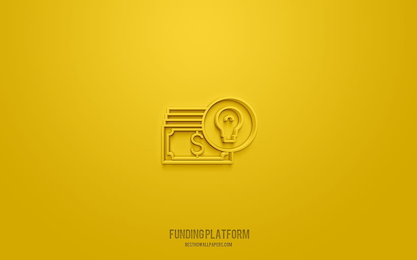 3d икона на платформа за финансиране, жълт фон, 3d символи, платформа за финансиране, бизнес икони, 3d икони, знак на платформа за финансиране, 3d икони за бизнес HD тапет