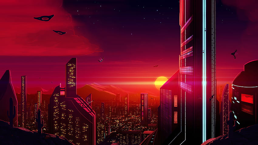 Argumented City, Neon City Red HD wallpaper