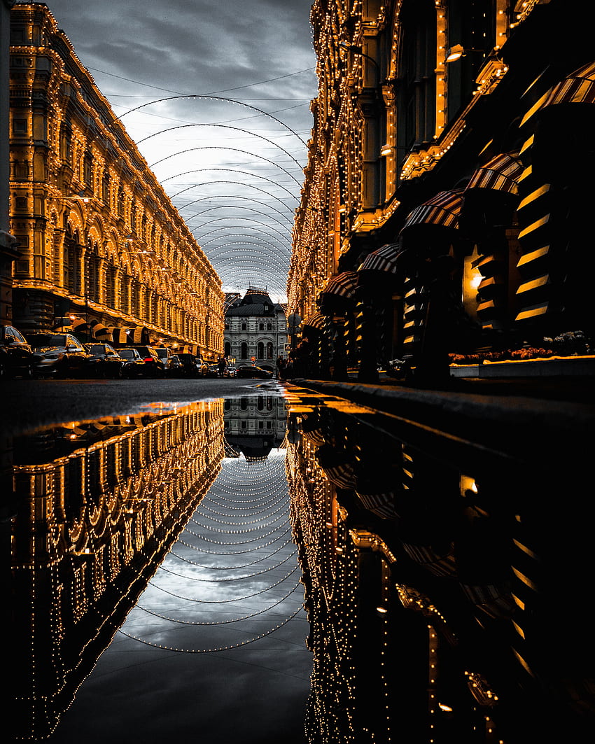 Moscow, street, reflections, decoration HD phone wallpaper