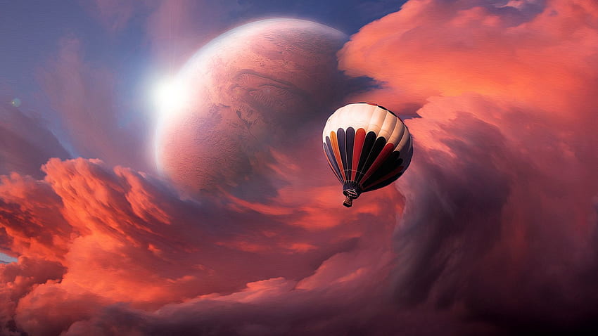 Abstrakt, Himmel, Wolken, Mond, Flug, Ballon HD-Hintergrundbild