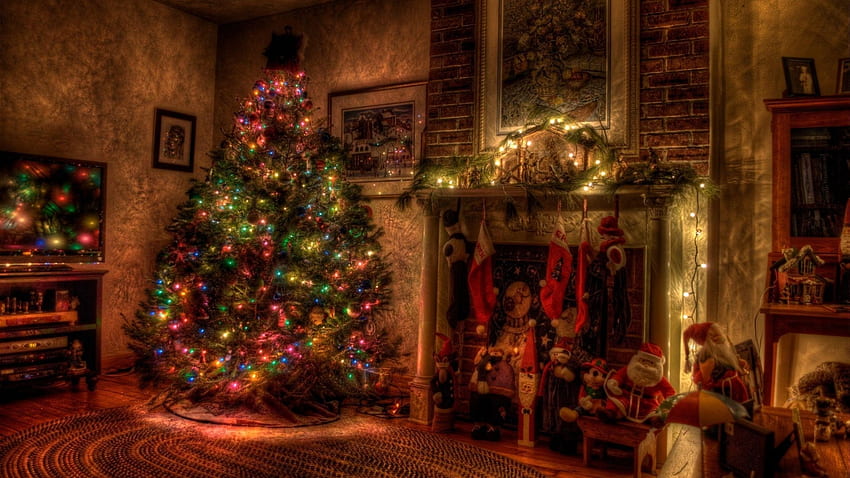 คริสต์มาสจอย คริสต์มาส ไฟ ต้นไม้ ของตกแต่ง เทศกาล วอลล์เปเปอร์ HD