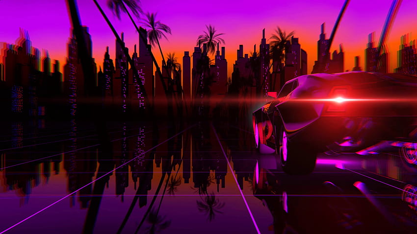 Retro futuristischer Sci-Fi-Auto-Hintergrund im Stil der 80er Jahre. Nahtlose Schleife 3D-Videoanimation Bewegungshintergrund Storyblocks Video, 80er Retro Sci-Fi HD-Hintergrundbild