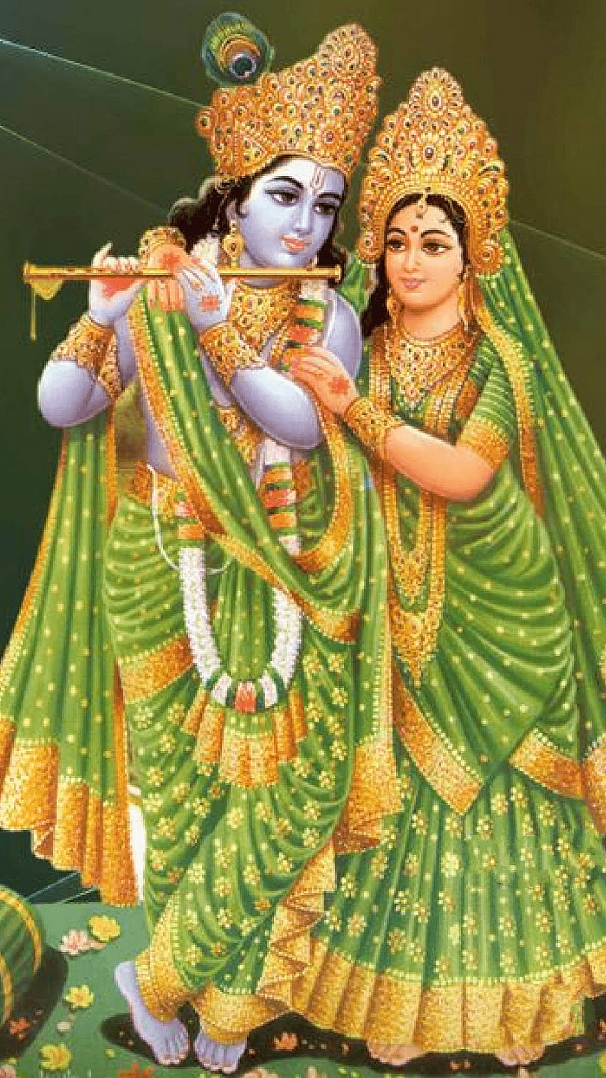 Radha Krishna, vestido verde fondo de pantalla del teléfono