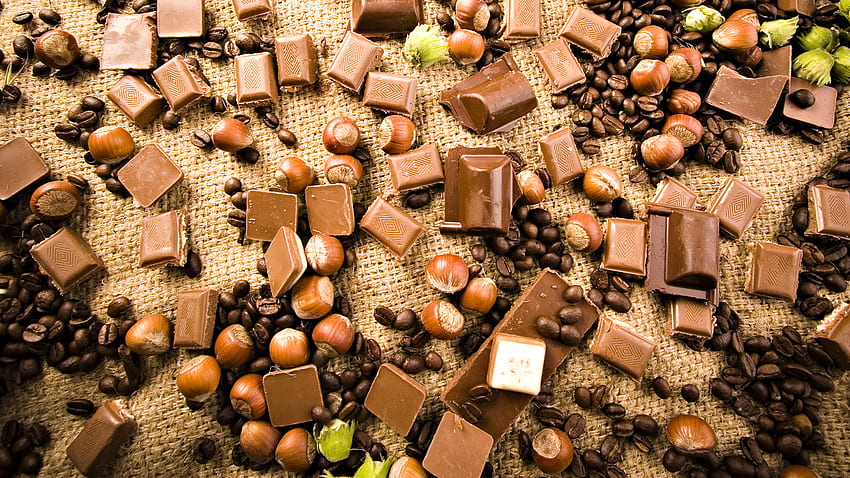 Nueces de chocolate, marrón, chocolate, café, delicioso, nueces fondo de pantalla