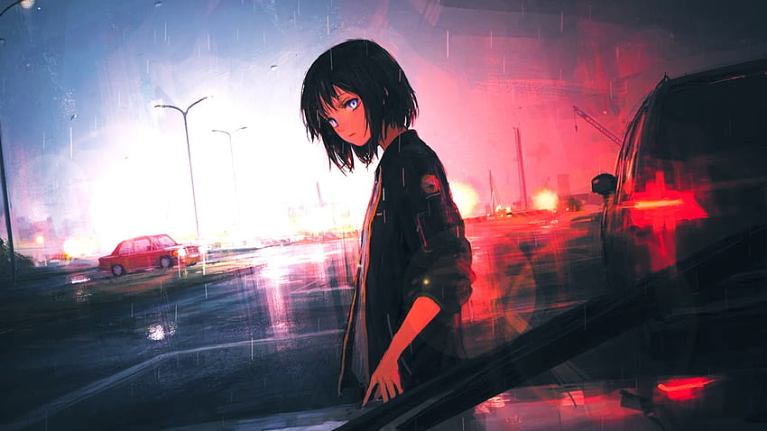 Anime Yağmur Motoru, Yağmurlu Anime HD duvar kağıdı