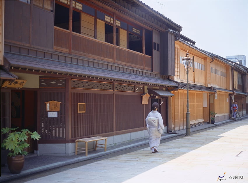 Stara Japonia, japoński, kimono, Japonia, dom, dziewczyna, orientalny, ulica, budynek, Kioto Tapeta HD