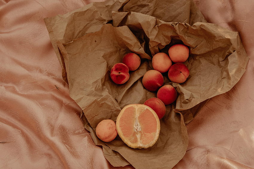 Fruits, Food, Paper, Nectarines, Crumpled HD wallpaper