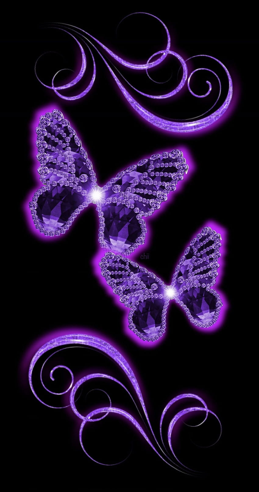 Błyszczący fiolet. Ciemnofioletowy, fioletowy motyl, niebieski motyl, czarne i fioletowe motyle Tapeta na telefon HD