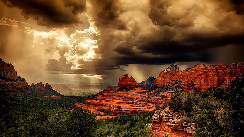 Storm Clouds, clouds, mountains, canyon, storm HD wallpaper