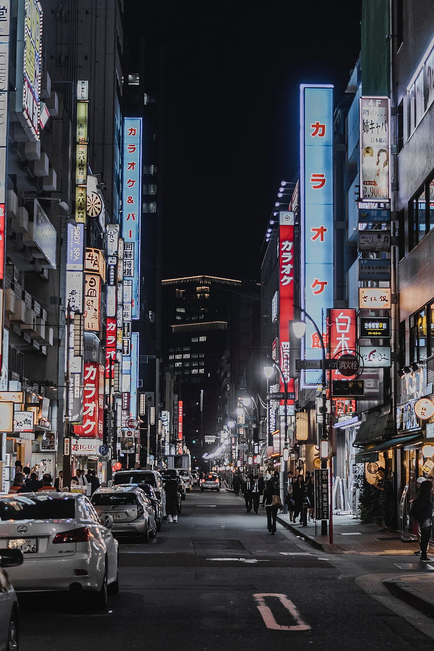 渋谷の通りの明るいネオンと広告 HD電話の壁紙