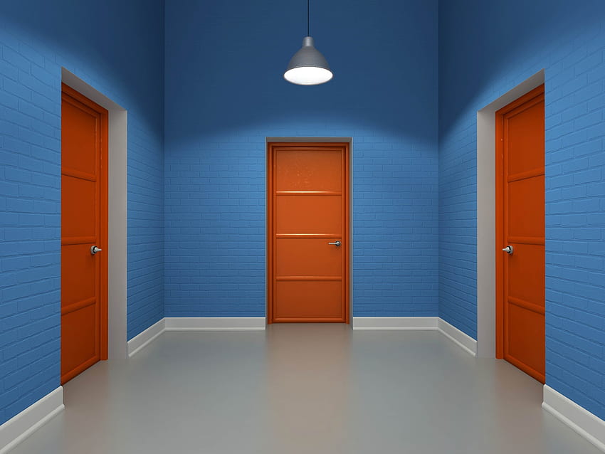 Três portas em uma sala vazia - fundo da porta completo papel de parede HD