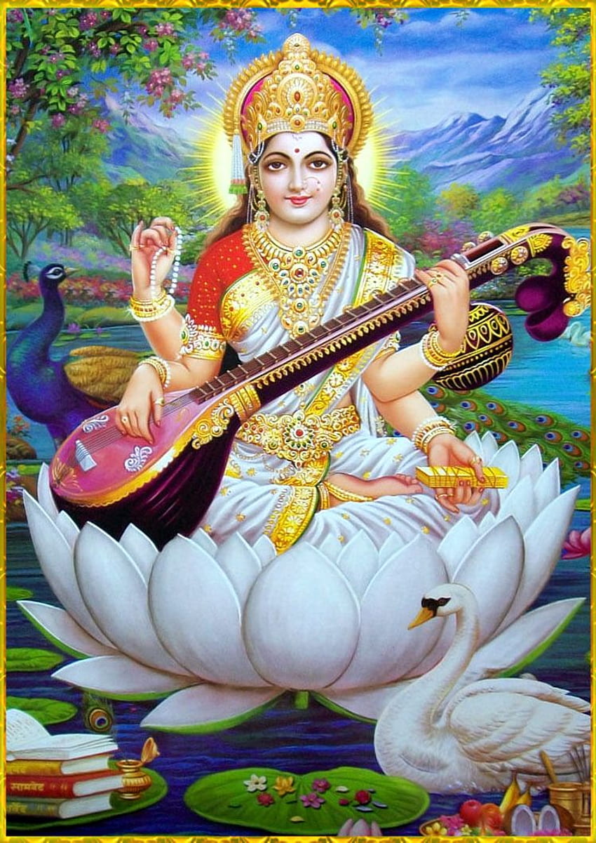 Hermosa Saraswati Maa 1, Saraswati Devi fondo de pantalla del teléfono
