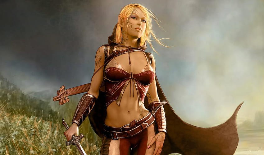 Kobieta-elf-z-mieczem, miecz, bohater, anime, fantasy, dziewczyna Tapeta HD
