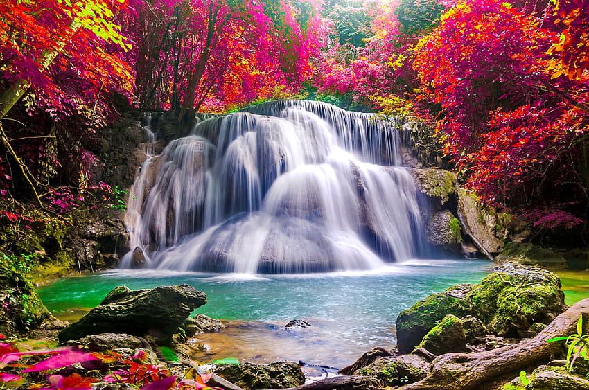 Hd Waterfall Wallpapers, mountain, big moon,some magical tree 26556037  Stock Photo at Vecteezy