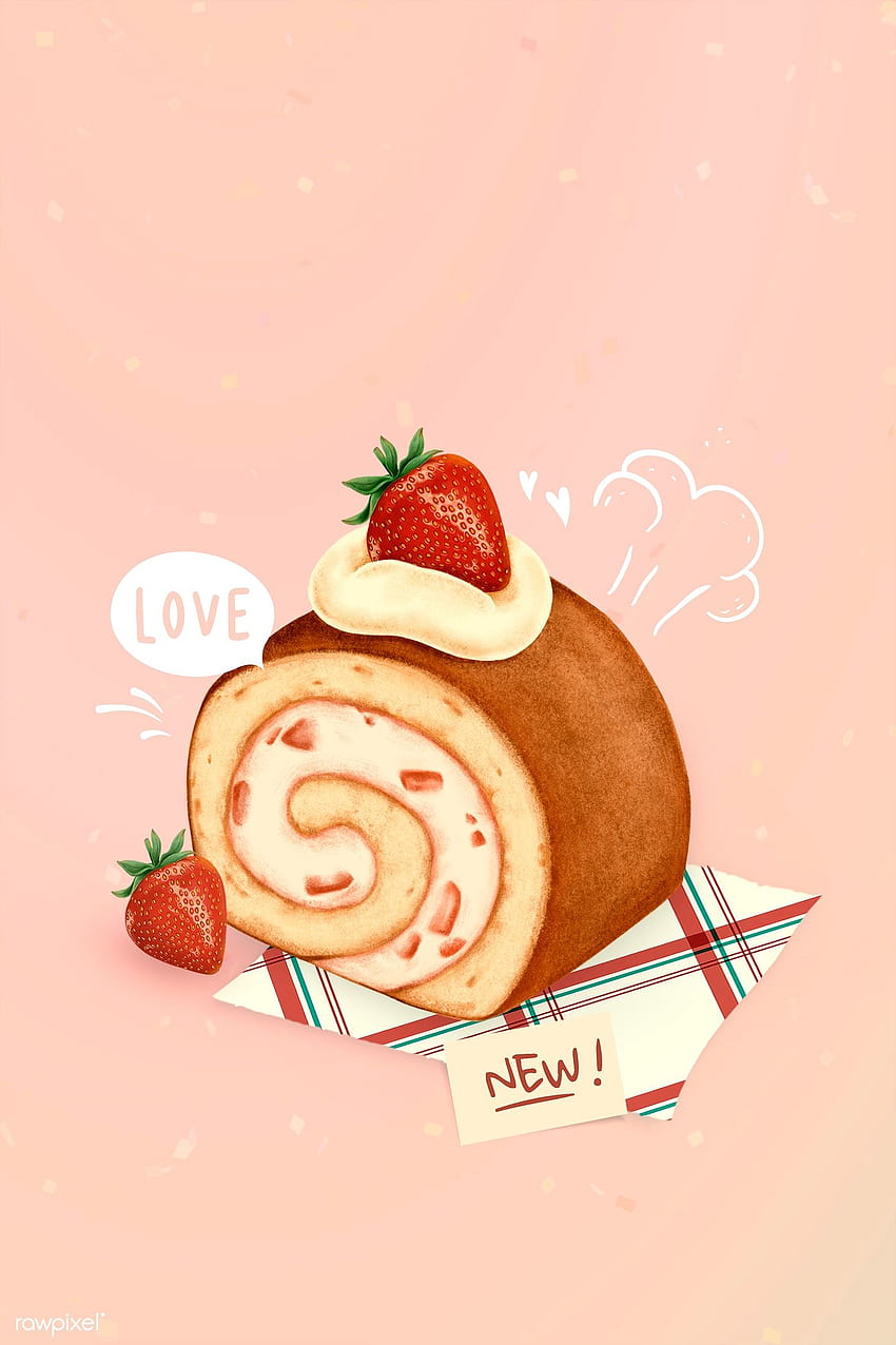 Ręcznie rysowane makieta ciastko truskawkowe. / Południe. Śliczne rysunki żywności, grafika żywności, ilustracja żywności, rysunek deseru Tapeta na telefon HD