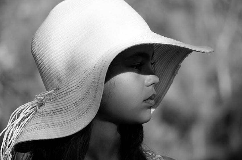 Some Moments In Life When.., black and white, alone, beautiful, girl, feel, hat HD wallpaper