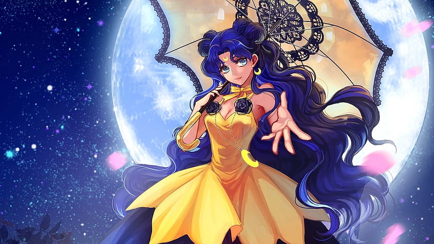 ilustración, cabello largo, anime, chicas anime, cabello azul, paraguas, vestido, Luna, Sailor Moon, mitología, captura de , computadora, teatro musical, personaje ficticio. Mocah, Personajes de Sailor Moon PC fondo de pantalla