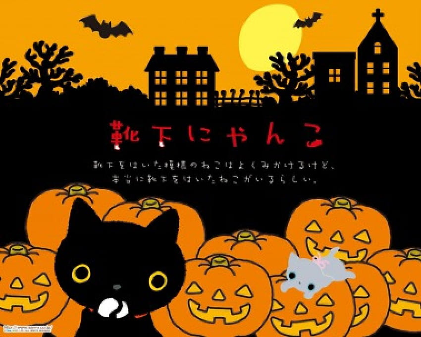 Kutusita Nyanko, Oranye, imut, Hitam, San-X, kawaii, Neko, Halloween, Kucing, Labu Wallpaper HD