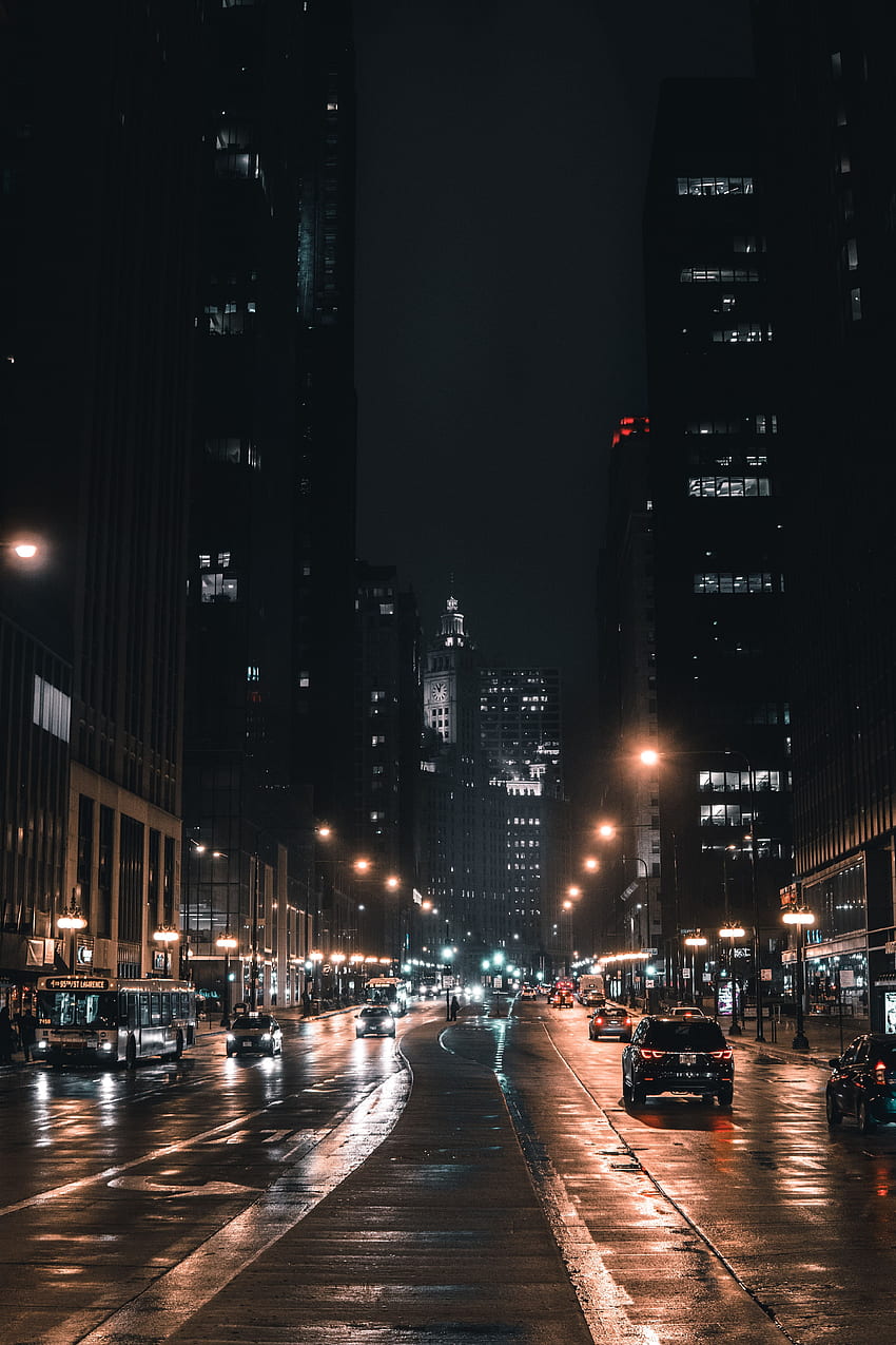 都市, アメリカ合衆国, 動き, トラフィック, 夜の街, 街の明かり, アメリカ合衆国, 通り, シカゴ HD電話の壁紙