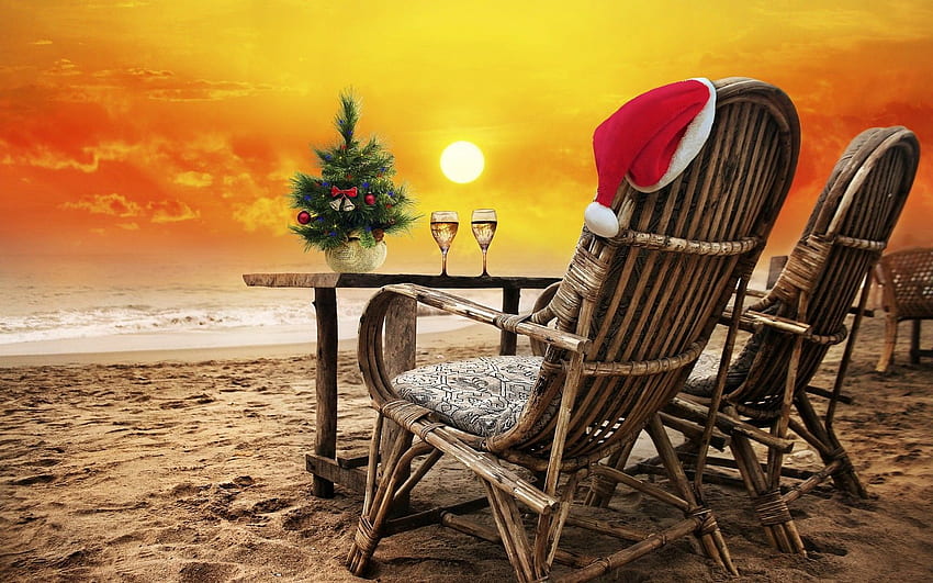 Lainnya: Beach New Claus Sun Christmas Lovely Beautiful Beautiful Funny Santa, Funny Holiday Wallpaper HD