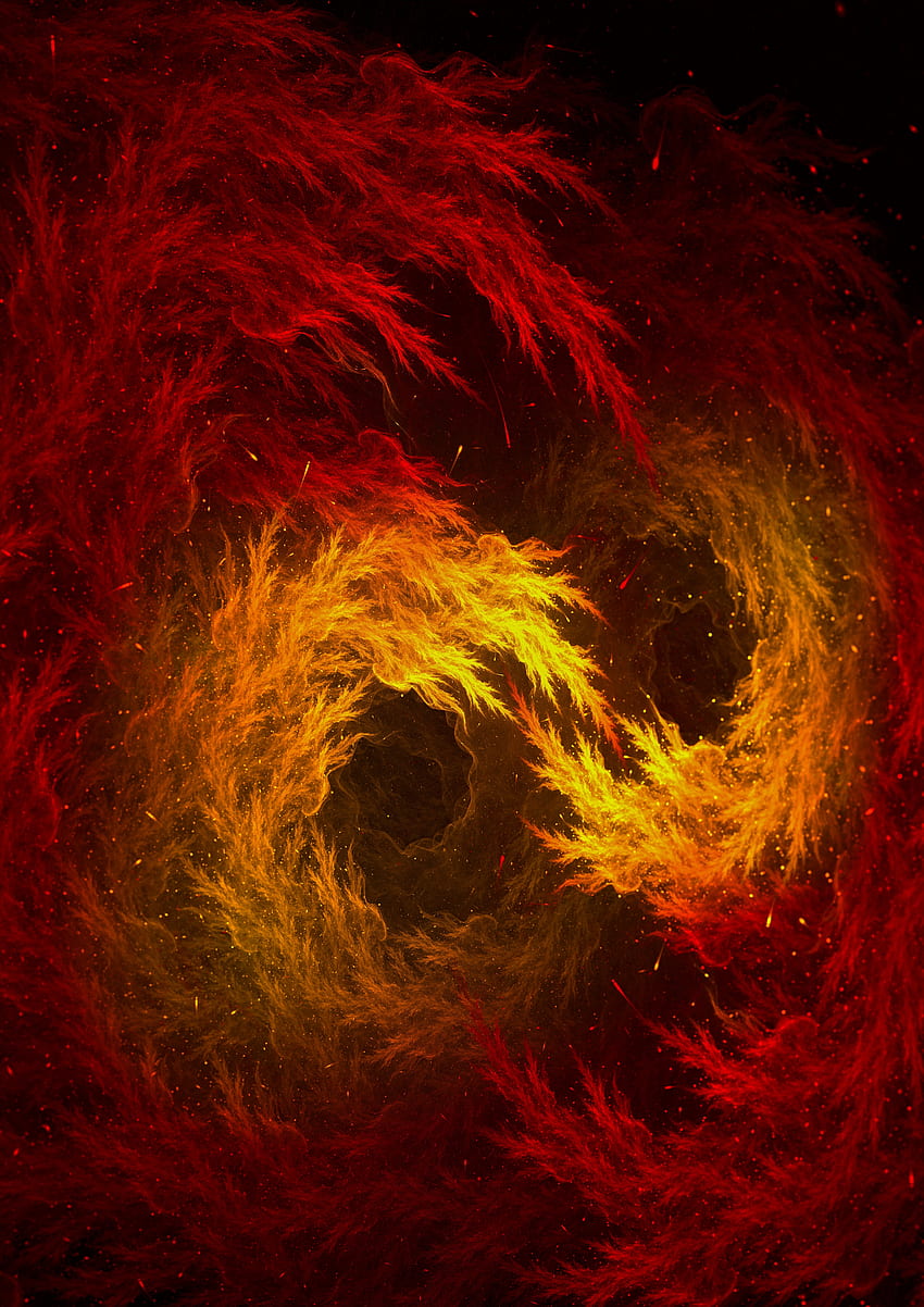 Fractal, rot-gelbe Flamme, Funken, abstrakt HD-Handy-Hintergrundbild