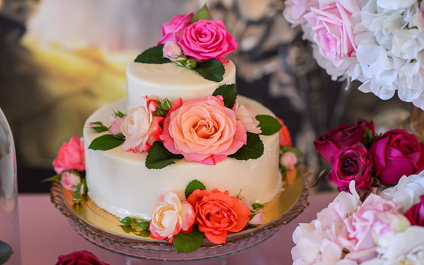 kue pernikahan, kue kering, kue dengan mawar, dekorasi makanan, kue, konser pernikahan dengan resolusi . Kualitas tinggi Wallpaper HD
