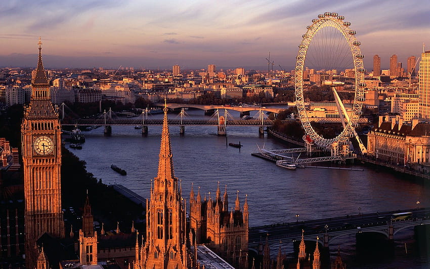 Skyline di Londra, città, Londra, London Eye, Big Ben, London Skyline di notte Sfondo HD