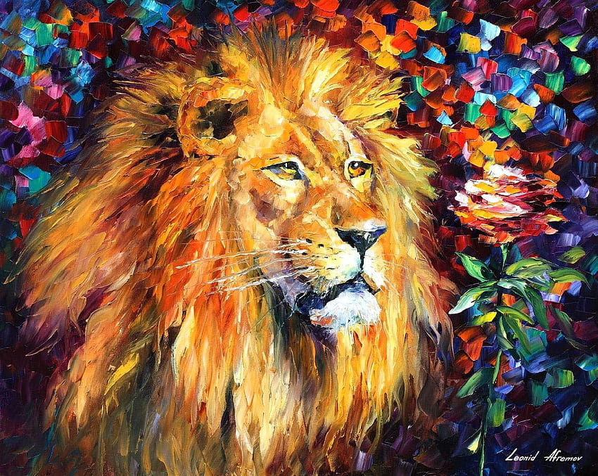 Lion, leonid afremov, leu, painting, art, pictura HD wallpaper