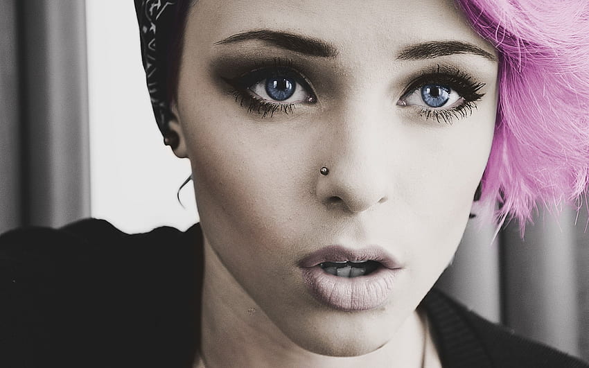 Women, Blue Eyes, Pink Hair, Piercing, Lips, Closeup - Girl - & Background HD wallpaper