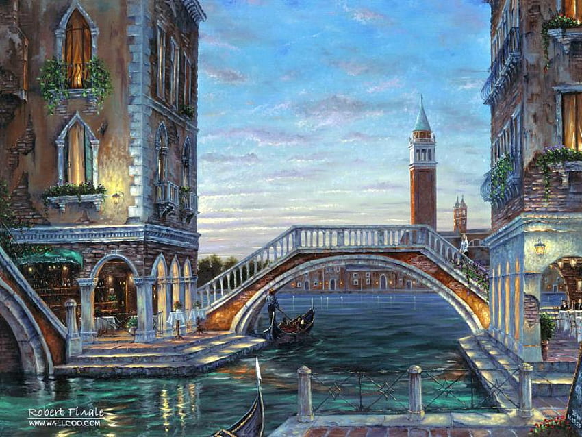 Evening I Venezia, buildings, venice, boats, store, cafes, romantic, water HD wallpaper