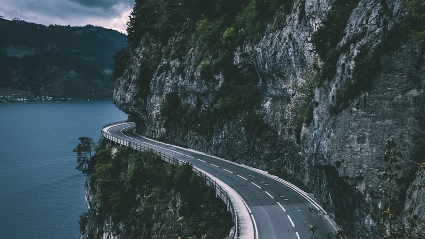 Sigriswil, Switzerland, Mountains, Highway, Road, Sea, Coast, , , , Background, 729e78, Highway Road HD wallpaper