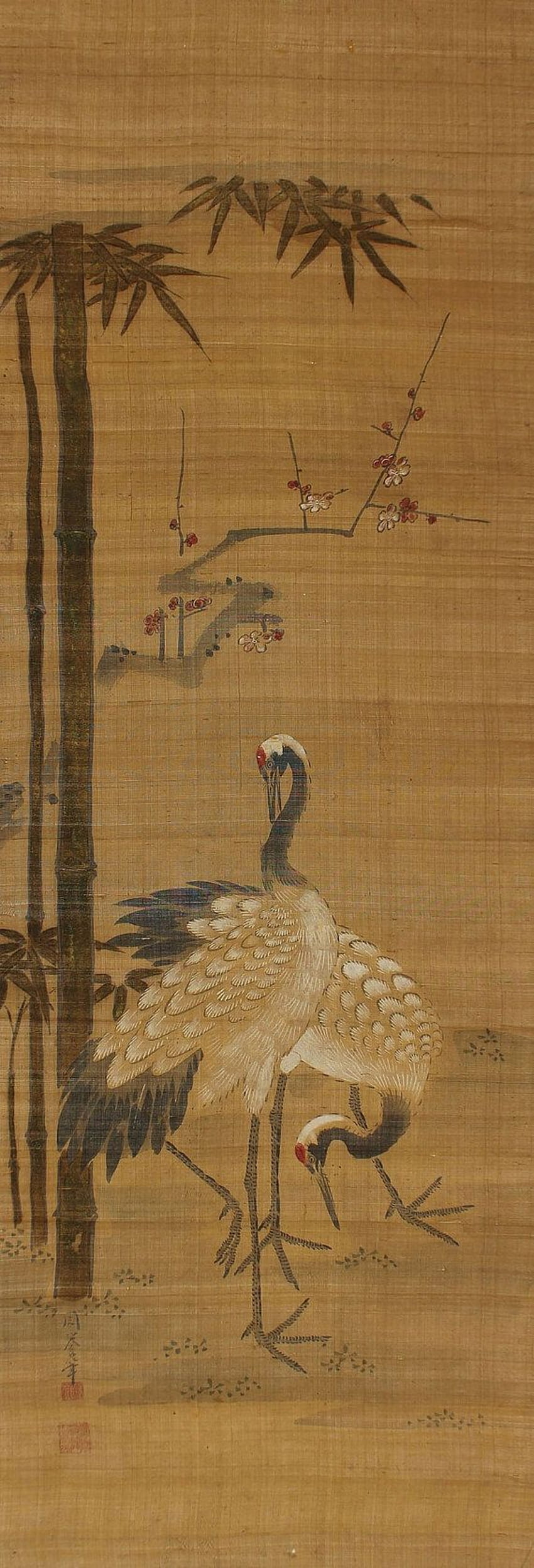 Запазено; Антична японска изящна художествена на стенен свитък HD тапет за телефон