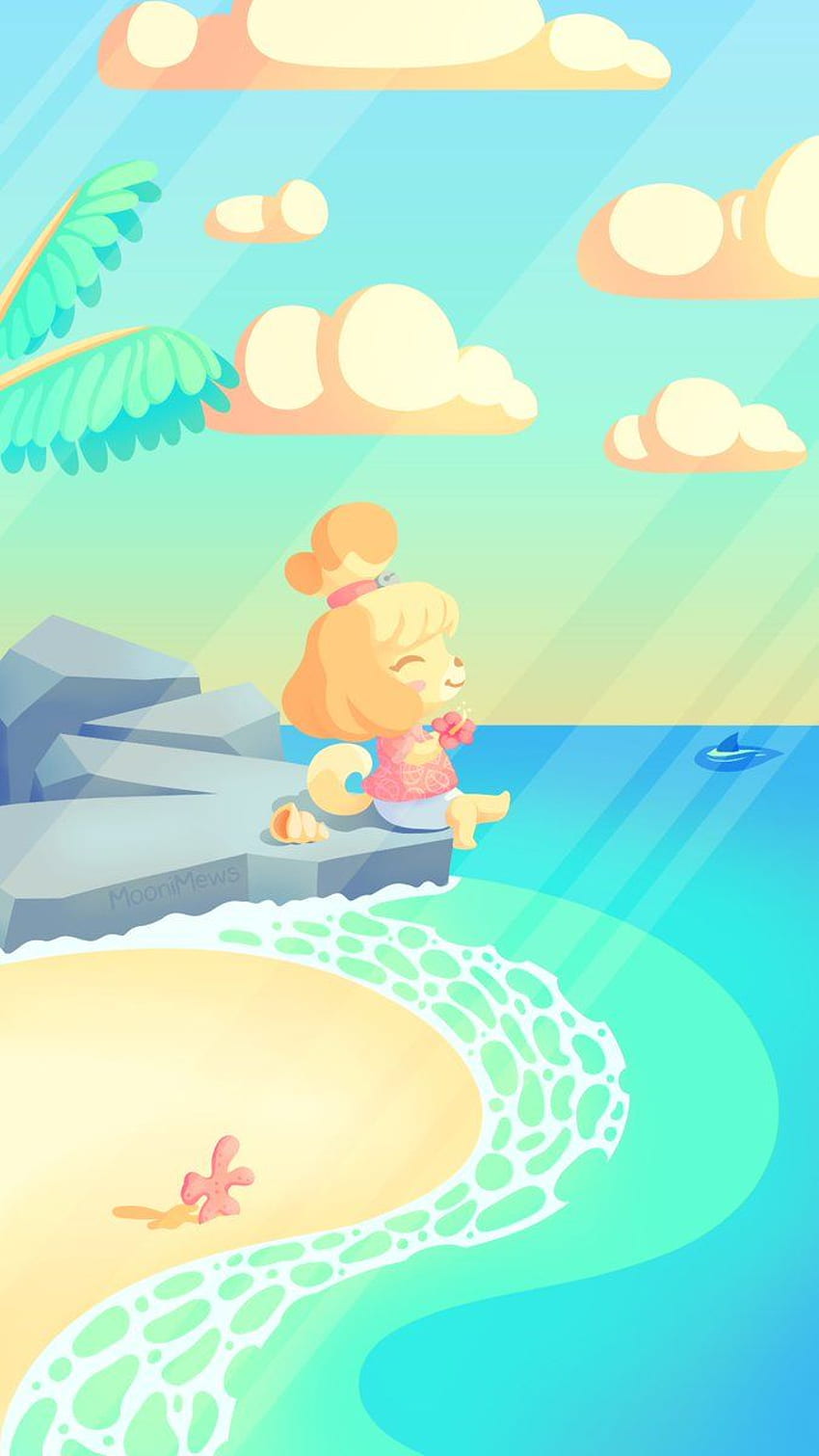 MooniMews. bIm — telefon Animal Crossing New Horizons, który zrobiłem, by dać Isabelle chwilę relaksu przed rozpoczęciem gry :) Tapeta na telefon HD