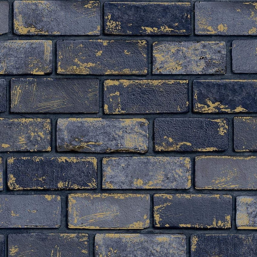 Effetto 3D Navy Blue Gold Metallic Brick Stone Industrial Y�L: .uk: Fai da te, blu scuro e oro Sfondo del telefono HD